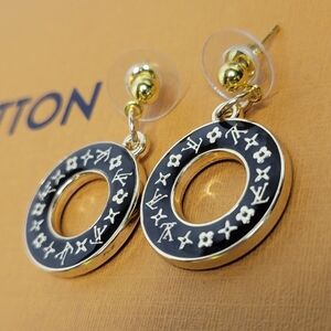 Louis Vuitton Double Sided Zip Pull Gold/blk Enamel Donut Earrings